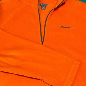 Eddie Bauer Mens Tall XL 1/4 Zip Pullover Orange Fleece Long Sleeve